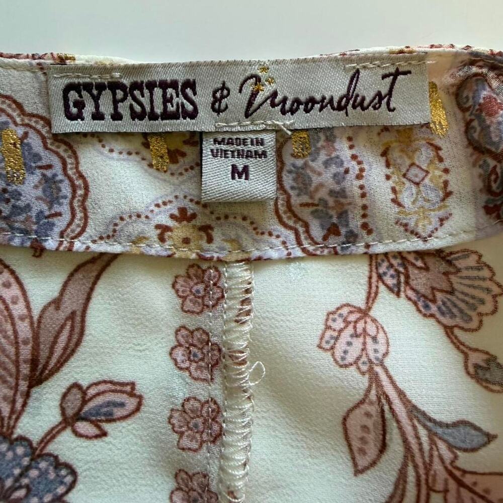 Gypsies & Moondust Boho Kimono Duster Floral Gold Detail Festival Cover Up M - Picture 7 of 7